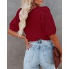 Womens Short Sleeve Lightweight Sweaters Crewneck Knit Pullover Tops with Crochet Sleeve Casual Crochet Blouse Shirt for Spring, Summer - 3 of 4
