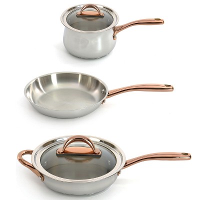 BergHOFF Ouro Gold 18/10 Stainless Steel 5Pc Starter Cookware Set With Glass Lids, Rose Gold Handle