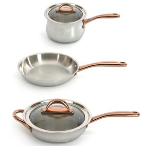 BergHOFF Ouro Gold 18/10 Stainless Steel 5Pc Starter Cookware Set With Glass Lids, Rose Gold Handle - 1 of 4