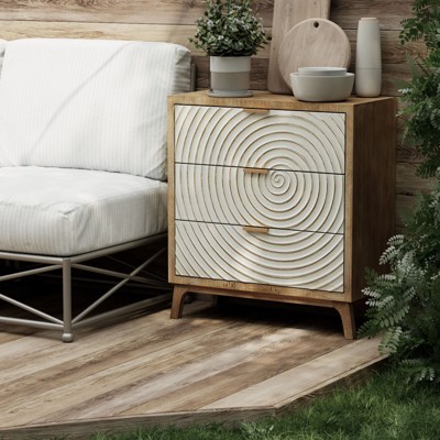 JIONJOY 3-Drawer Farmhouse Nightstand - Fully Assembled Black Dresser with Wood Ring Motif, Solid Wood & MDF