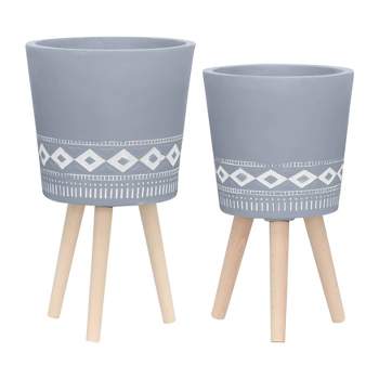 Sagebrook Home 12" Wide 2pc Diamond Planter Pots with Wood Legs Gray