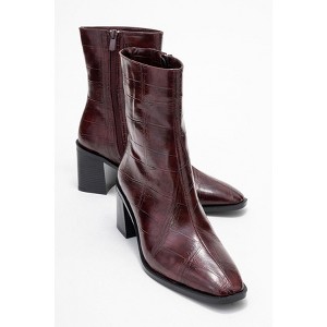 Chara - Burgundy Print Block Heel Ankle Boot (Women) burgundy printed 5.5 Prologue Shoes - 1 of 4