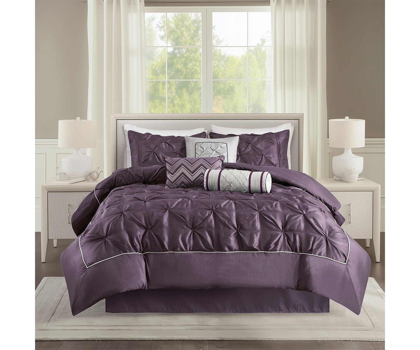 Постельное бельё Madison Park 7Pcs Ultimate Touch Biab Comforter Set, Solid Color Plain Weave Bedding Set with Matching Shams & Decorative Pillow, Plum, цвет: Сливовый — фото 1