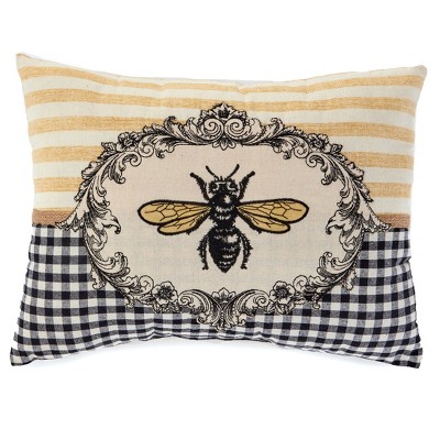 Lakeside Honey Bee Accent Pillow with Yellow Striped Lines and Black Checkering