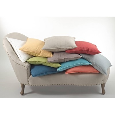 Natural Linen Square Throw Pillow with Fringed Edges