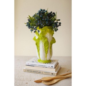Ceramic Lettuce Vase – 10" Tall Handcrafted Botanical Home Vase Set of 2 by Kalalou - 1 of 4
