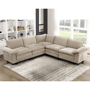 110.5'' Chenille Modular 5-Piece L-Shaped Sectional Sofa with Reversible Cushions, Removable Covers and Adjustable Arm Pillows - 1 of 4