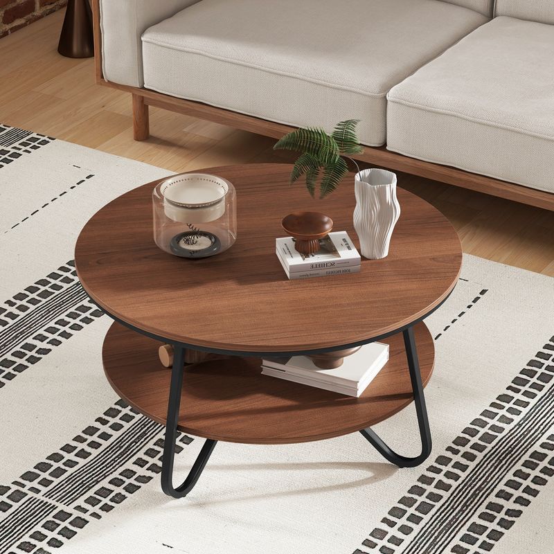 Costway 2-Tier Round Coffee Table with Wood Grain Finish & Heavy-duty Metal Frame, 4 of 11
