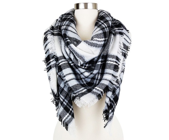 Women's Plaid Blanket Wrap Scarf Black White - Sylvia Alexander