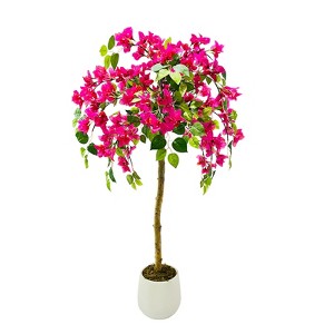 Bougainvillea Artificial Tree, 5FT Faux Planter Potted Fake Tree with Blooming Pink Flowers, Artificial Plants for Front Door Porch Patio - 1 of 4