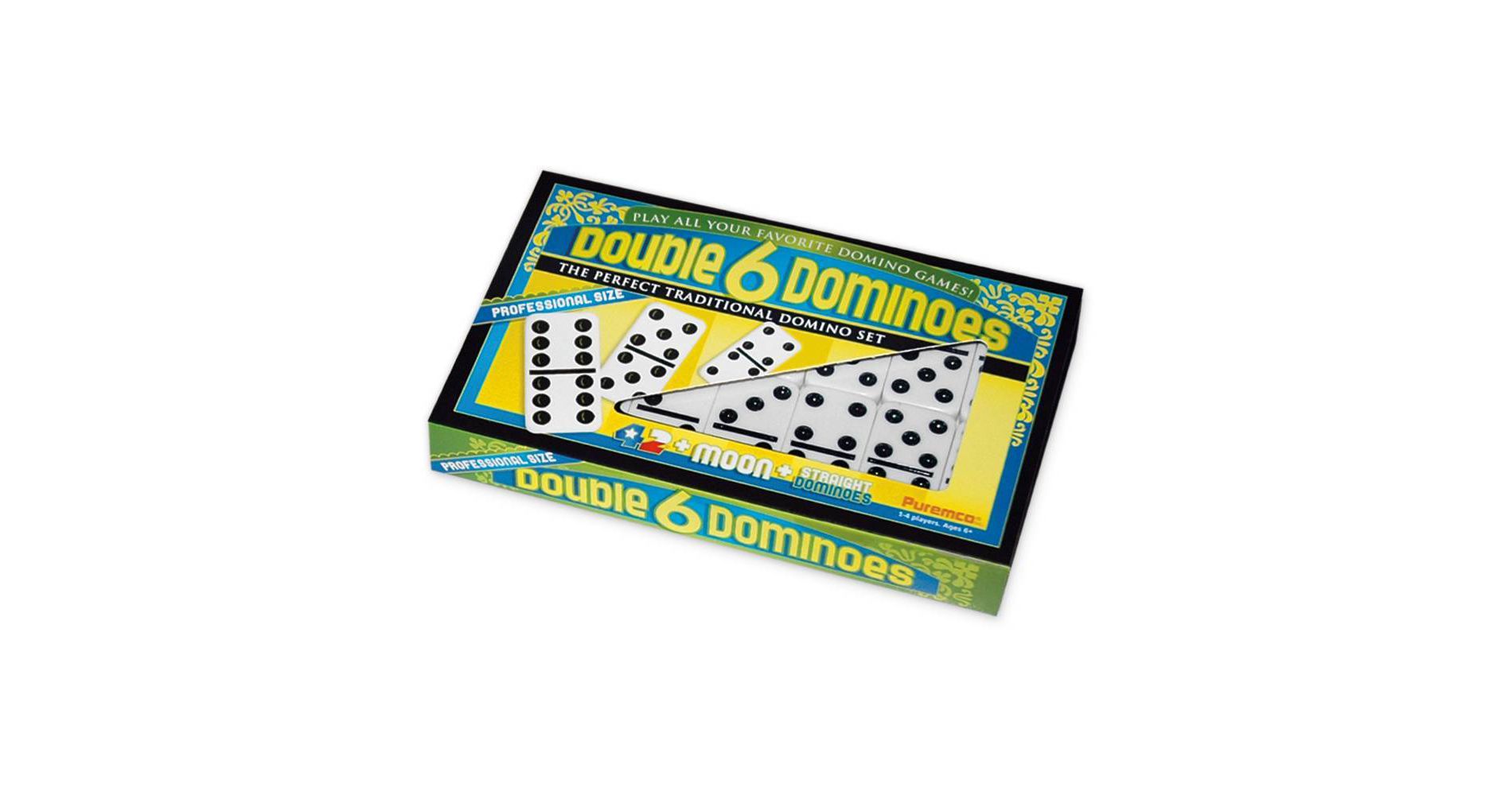 Puremco Double 6 Black Dot Dominoes - Professional Size Board Game: Includes Storage Case, Instructions, 1-4 Players