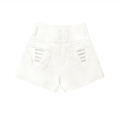 Wikineon White High Waist Button Shorts Slim Fit Stretch Denim Bling Pocket Hot Girl Summer Look Club Chic Curve Flattering Pants