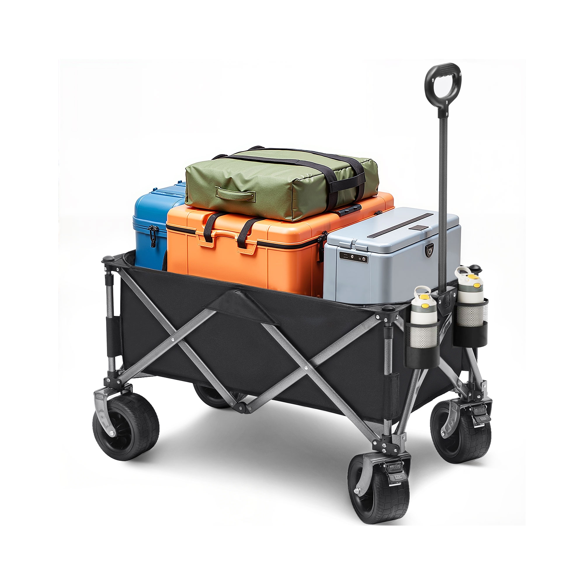 SUGIFT Collapsible Folding Wagon Cart 150L Large Capacity 600lbs Load Heavy Duty Steel Frame All Terrain Wheels Black