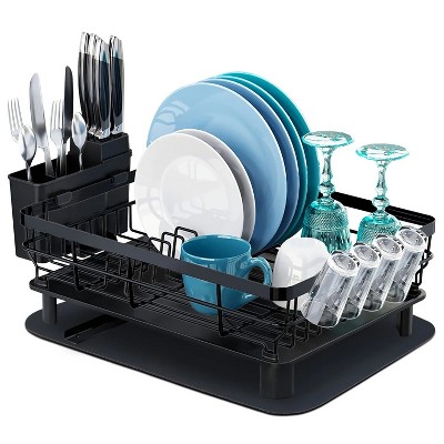 LunaLulinlk Dish Rack Dish Drainers with Drying Mat, Large Kitchen Organizer Rack for Kitchen Counter with Utensil Holder, Cup Holder