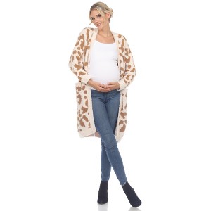 Maternity Leopard Print Open Front High Pile Fleece Coat -White Mark - 1 of 4
