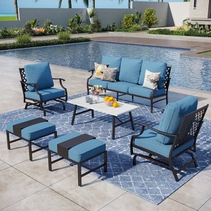 Captiva Designs 6pc Metal Patio Outdoor Conversation Set with Rocking Grid-back Chairs, Ottomans and Coffee Table - 1 of 4