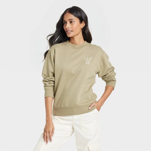 Women s Leisure Studio Graphic Sweatshirt Universal Thread Light Olive Green S