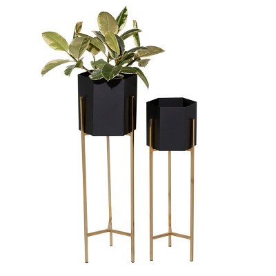 Set of 2 Indoor Hexagonal Planters Black/Gold - Olivia & May