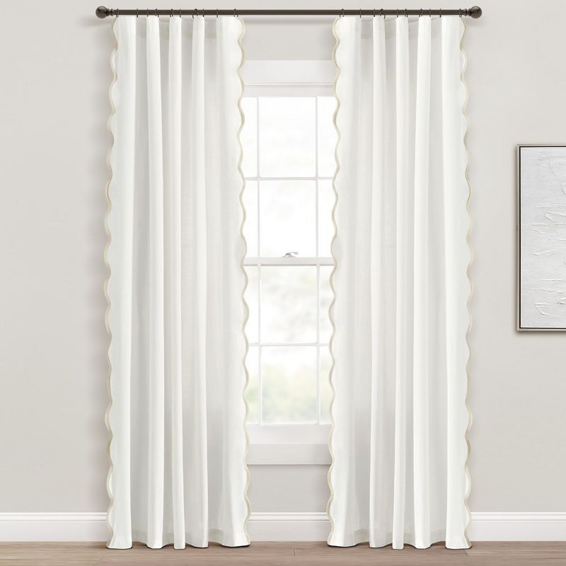 Coastal Chic Scallop Edge Window Curtain Panels Neutral/White 52X84 Set, 2 of 6