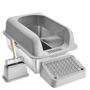 VEVOR Cat Litter Box, 6 inches Deep, XL Extra Large Stainless Steel Cat Litter Box with Scoop, Wide Filtering Foot Board & High Sides - 1 of 4