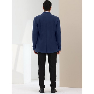 Lars Amadeus Men's Winter Stand Collar Double Breasted Notch Lapel Pea Coats Navy Blue XX-Large — фото 5