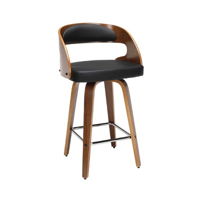 26" Bentwood Frame Swivel Seat Counter Height Barstool with Vinyl Back and Cushion Black - OFM