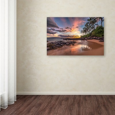 Hawaiian Sunset Beach Canvas Art in Pink and Blue