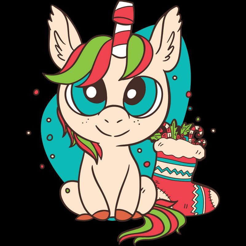 Girl's Design By Humans Christmas Candy Cane Unicorn With Stocking By rasok T-Shirt, 2 of 4