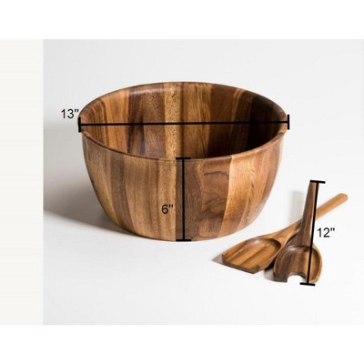 Extra Large Acacia Wood Salad Bowl with Servers