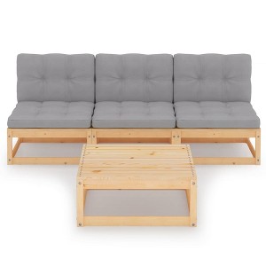 vidaXL Patio Furniture Set 4 Piece Outdoor Sectional Sofa Solid Wood Pine - Natural With Cushions - 1 of 4