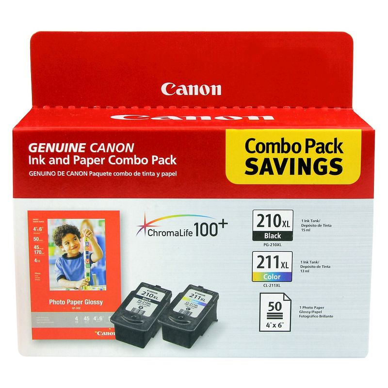 Canon 210/211 Single & 2pk Ink Cartridges - Black, Tri-color, 1 of 7