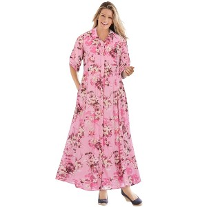 Woman Within Roll-Tab Sleeve Crinkle Shirtdress - 1 of 4