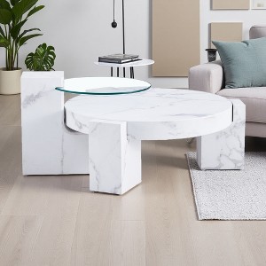 Round 2-Tier MDF & Glass Coffee Table - 1 of 4