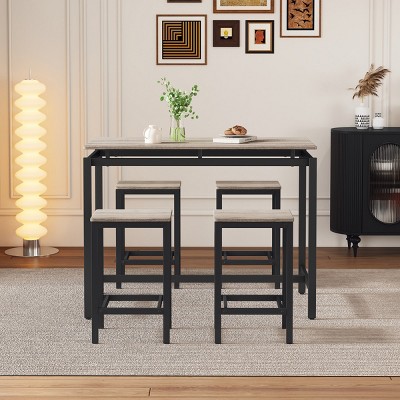 Dining Sets 5 Piece, Bar Table Set With Table And Stools, Dining Set Modern Industrial Design, Counter Height Dining Sets -Cuddlewood