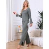 INSPIRE CHIC Womens Pajamas Long Sleeve Side Bow Button Down Ruffle Hem Top and Wide Leg Pant Sleepwear Set - 2 of 4