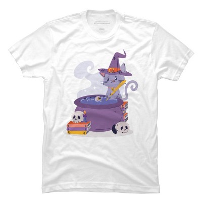Men's Design By Humans Halloween Kitty Cauldron By machmigo T-Shirt