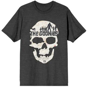 The Goonies Skull Art With Title Logo Women's Charcoal Gray Heather Graphic Tee