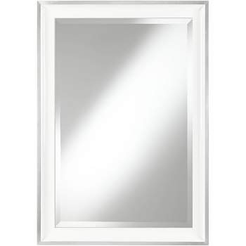 Uttermost Rectangular Vanity Accent Wall Mirror Modern Beveled Glossy White Wood Frame 24" Wide for Bathroom Bedroom Living Room