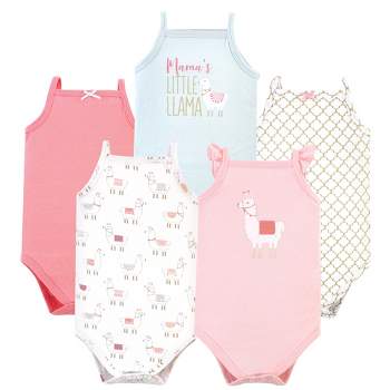 Hudson Baby Infant Girl Cotton Sleeveless Bodysuits 5pk, Llama