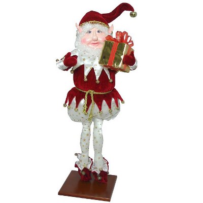 Fantasy Creations 25" Fantasy Gold Star Pants Christmas Elf Holding Present on Display Stand