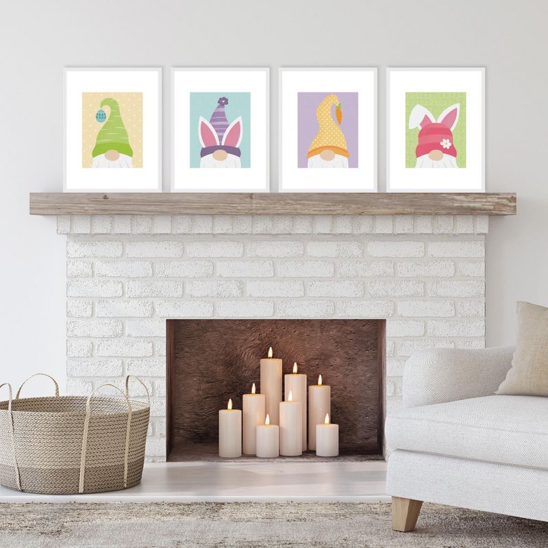 Big Dot of Happiness Easter Gnomes - Unframed Spring Bunny Linen Paper Wall Art - Set of 4 - Artisms - 8 x 10 inches, 2 of 8