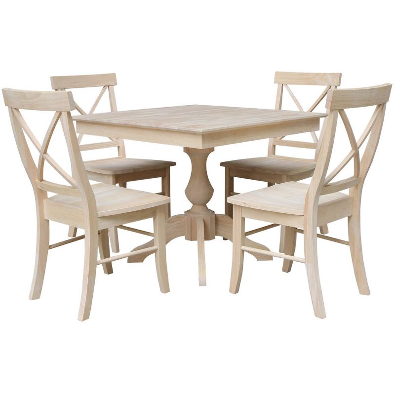 Set of 5 36&#34;x36&#34; Cassandra Square Top Pedestal Table with 4 X Back Chairs Dining Sets Unfinished - International Concepts, 1 of 5