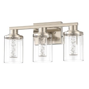 DORESshop 17 in. 3-Light Brushed Nickel LED Bathroom Vanity Light 5CCT Dimmable Fixture with Clear Glass Shades and Crystal Bulbs - 1 of 4