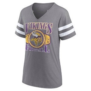 NFL Minnesota Vikings Women's Gray Short Sleeve Split Neck T-Shirt - 1 of 3