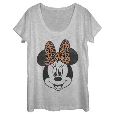 Women's Mickey & Friends Mickey & Minnie Mouse Cheetah Print Bow Scoop Neck