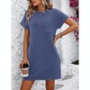 Women's Short Sleeve Dress Round Neck Casual Pocket Sundress Summer Dress - 4 of 4