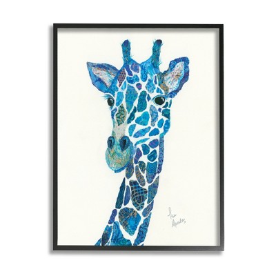 Stupell Industries Blue Giraffe Animal Painting Framed Giclee Art