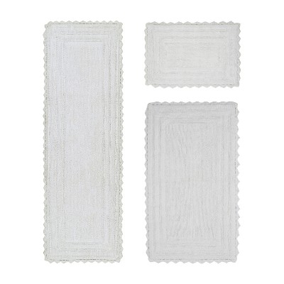 Lilly Crochet Collection 100% Cotton Tufted Reversible 3-Piece Bath Rug Set – Super Absorbent, Machine Washable Bathroom Mats with Crochet Pattern