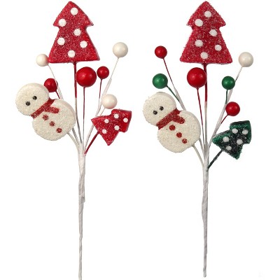 Floral Home 8.6" Assorted Snowman and Berry Tree Picks  - Christmas Décor - 24-Piece