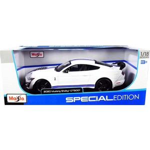 2020 Ford Mustang Shelby GT500 White with Blue Stripes "Special Edition" 1/18 Diecast Model Car by Maisto - 1 of 4